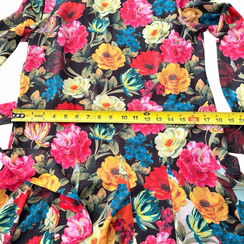 Alice + Olivia Women’s Mina Black Floral Tie-Waist Mini Dress Medium - Picture 7 of 10